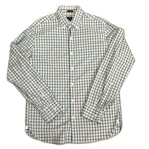 J. Crew Slim Fit Button Down Blue Teal Windowpane Plaid‎ 100% Cotton Size Medium